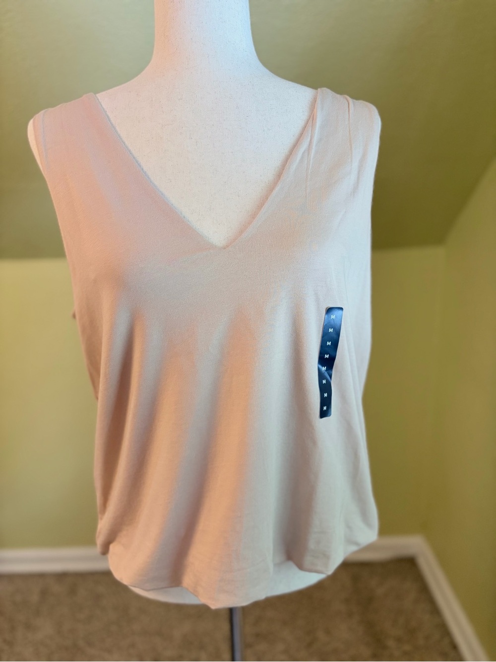 NWT Lands’ End Women's Tencel V-Neck Bubble Top Blush Whisper Ribbon Tie Back